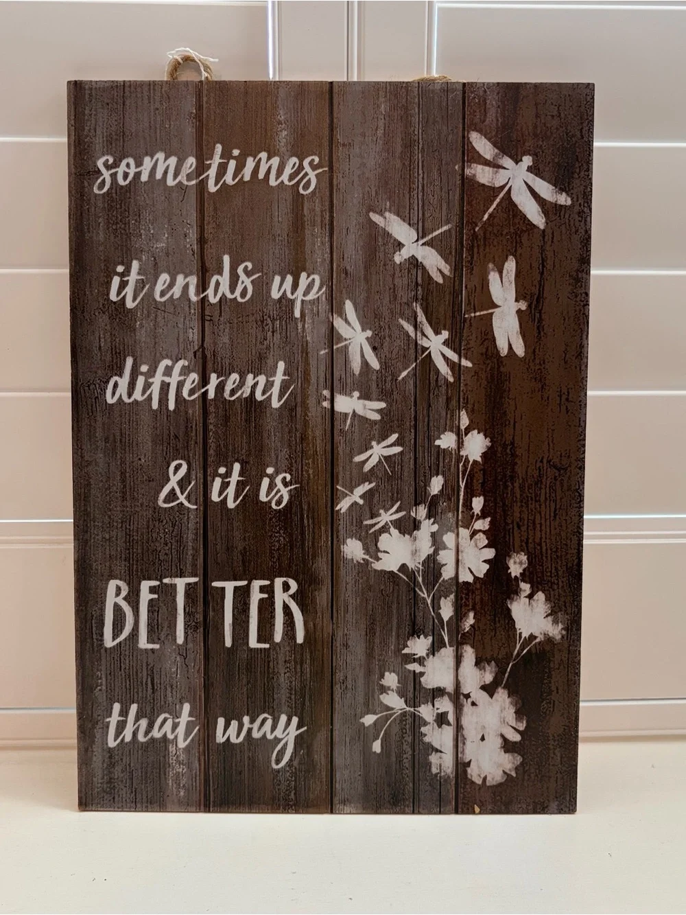 GANZ Brown and White Dragonfly Inspirational Wooden Wall Plaque